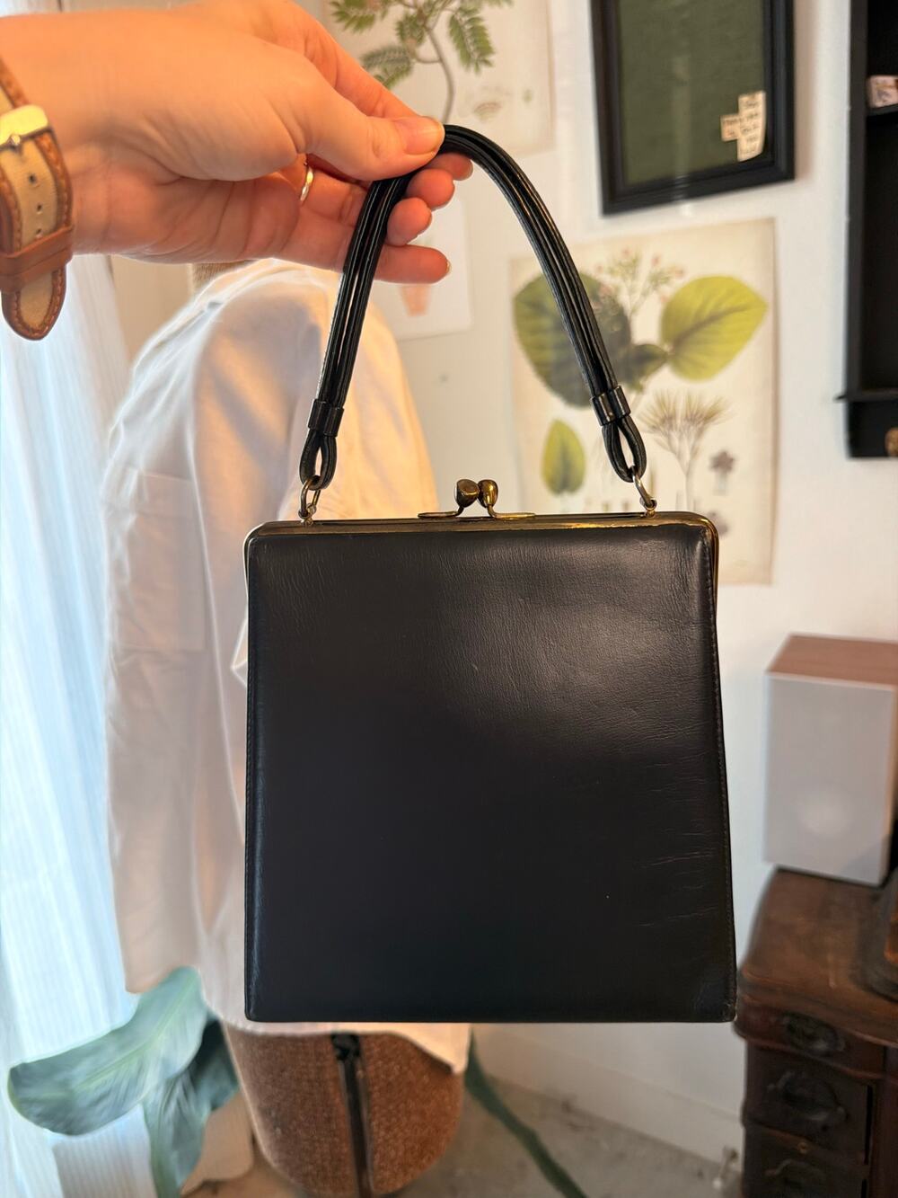 Vintage Theodor California Handbag Black Structured Box Top Handle Old Money